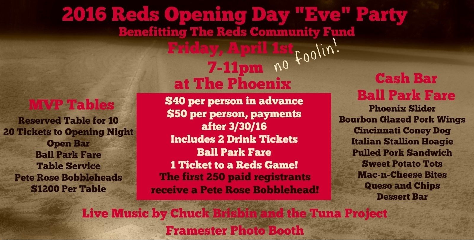 2016 reds opening day 'eve' party flyer